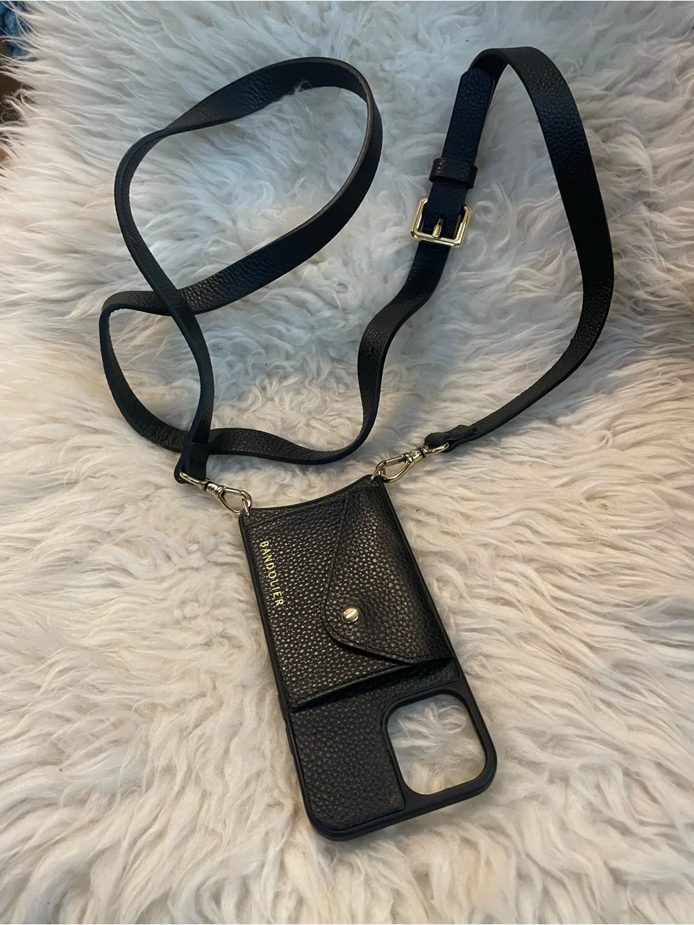 Bandolier Hailey iPhone 15/ Pro 16Wallet Case with Strap, Black